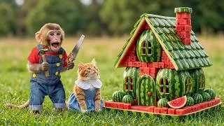 Thumbnail: Cute NaNa the Monkey & Little Kitten Build a Giant Watermelon House on the Magic Farm