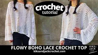 Thumbnail: Easy Crochet Lace Long Sleeve Top! Stitch Tutorial Video + Free Crochet Written Pattern Beginners