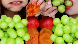 Thumbnail: EATING GIANT GREEN GRAPES, STICKY PERSIMMONS, WHITE PEACHES *FRESH FRUIT EATING SOUNDS* MUKBANG 먹방