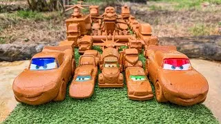 Thumbnail: Muddy toy car convoys falls into the water & Clean up Disney Pixar car