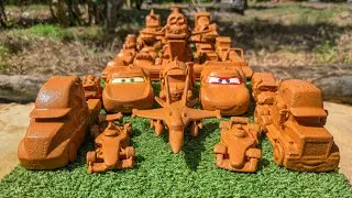 Thumbnail: Muddy toy car convoys falls into the water & Clean up Disney Pixar car