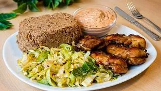 Thumbnail: Restaurant-Style Soy Glazed Chicken with Smashed Plantains, Steamed Cabbage & Creamy Dill Sauce