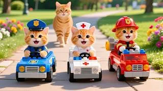 Thumbnail: Ginger Kittens Build Lego Police, Ambulance & Fire Truck to Surprise Mama Cat! 🚨🧱❤️