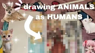 Thumbnail: DRAWING ANIMALS AS HUMANS!! 🦌🐰🐱 