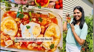 Thumbnail: Sautéed cauliflower and eggs in tomato sauce | easy recipe | cauliflower and cherry tomatoes