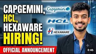 Thumbnail: HCLTECH, Capgemini, Hexware Hiring Announced ! OFF Campus Drive For Fresher | Jobs