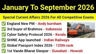 Thumbnail: January To September 2026 Important Current Affairs | Important Current Affairs 2026 For All Exams