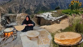 Thumbnail: 🔥Nomadic Life in the Mountains|Baking Local Bread Over a Fire 🍞 & Harvesting Fresh Vegetables