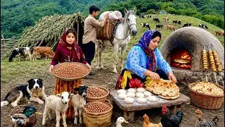 Thumbnail: Harvesting hazelnuts from the forest and baking hazelnut bread | Daily life of nomads