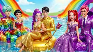 Thumbnail: Golden Family Vs Sweet Rainbow Vs Sapphire Super Mega Water Park Build Challenge | KPOP Demon Hunter