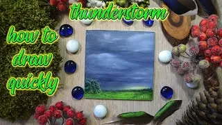 Thumbnail: Oil painting in miniature | Landscape Summer Thunderstorm