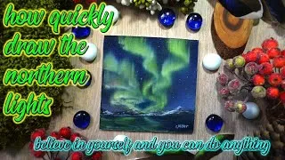 Thumbnail: Oil painting in miniature | Landscape Aurora borealis