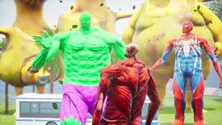 Thumbnail: Colossal Titan captain America HULK Spiderman in Slap Fight 4k