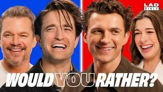 Thumbnail: The Odyssey Cast Play Would You Rather (Tom Holland, Robert Pattinson, Matt Damon & Anne Hathaway)