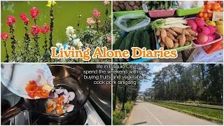 Thumbnail: Living Alone Diaries 🥕| life in Baguio + weekend, buy fruits and vegetables + cooking pork sinigang
