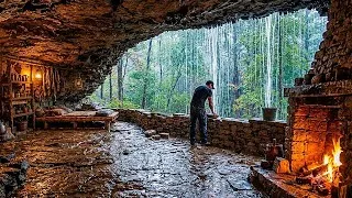 Thumbnail: I Built a Hidden Survival Shelter Alone Under a Giant Rock in Heavy Rain | FULL BUILD