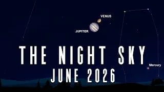 Thumbnail: The Night Sky | June 2026 | Venus and Jupiter Meet | Moon Moves in front of Venus | Comet Tempel 2