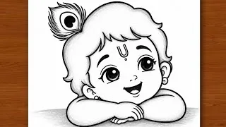 Thumbnail: Krishna ji drawing | Beautiful Laughing krishna god outline pencil drawing | drawing pictures|Chitra