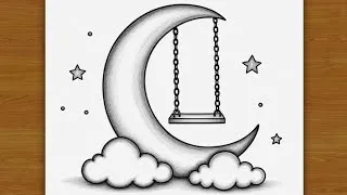 Thumbnail: Easy Moon Swing Drawing 🌙 | Moon and Swing Drawing | Simple Pencil Sketch | dream Place