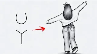 Thumbnail: Turn U and Y into Girl drawing | Girl drawing easy Ieasy drawing for beginners Pencil sketch
