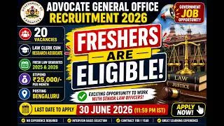 Thumbnail: 🔥 Advocate General Recruitment 2026 | Freshers Eligible | Law Clerk Vacancy | ₹25,000 Salary #job