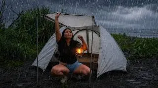 Thumbnail: Solo Camping Girl in Heavy Rain ⛈️ Cooking & ASMR Inside Cozy Tent