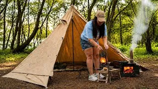 Thumbnail: Girl Solo Camping in the Forest🌲 | Cozy Tent & Campfire Cooking