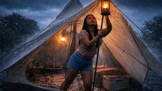 Thumbnail: SOLO OVERNIGHT CAMPING - EXTREME WEATHER TENT COOKING AND HEAVY RAIN ASMR