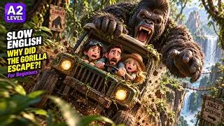 Thumbnail: The Gorilla Escape That Turned Into a Crazy Adventure! 🦍❄️ | Slow English for Beginners A2 Level