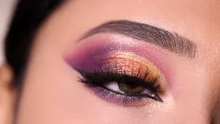 Thumbnail: Very Easy Cut Crease Eye Makeup Tutorial || Purple and Golden Eyeshadow look || Shilpa