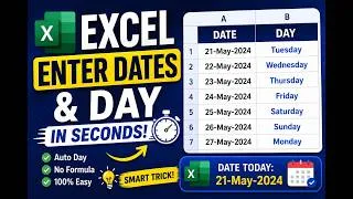 Thumbnail: video , Auto fill date and day in excel | easy and short trick