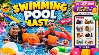 Thumbnail: 🏊 Swimming Pool Masti Vlog! 💦 Family Fun Day with Pari, Adi & Mom | Water Park Fun 🌞