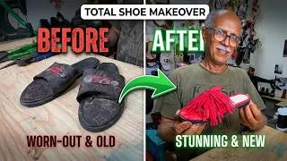 Thumbnail: Reviving Trashed Designer Slides: Custom Red Fringed Sandals DIY