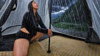 Thumbnail: Solo Camping Girl in Heavy Rain ☔️ | | Cooking, Cozy Tent & Relaxing Sound of Rain - ASMR