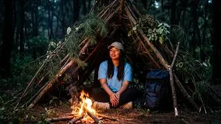 Thumbnail: Solo Girl Bushcraft | Build Shelter, Fire Cooking, and Nature ASMR