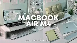 Thumbnail: macbook air M4 unboxing silver 2026 🌱aesthetic customization + accessories, best laptop for students