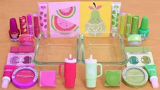 Thumbnail: Watermelon vs Apple Pear - Mixing Makeup Eyeshadow Into Slime ASMR