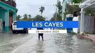 Thumbnail: Les Cayes sous l’eau après Melissa — scènes de rues inondées