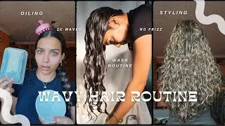 Thumbnail: 2C WAVY/CURLY Hair Wash Day Routine | DIY hair growth oil, wash and styling hacks for defined waves!