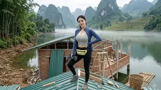 Thumbnail: Build Modern Corrugated Metal Roof. Building House On Lake In The Forest.