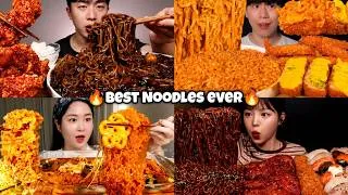 Thumbnail: Creamy & Spicy Noodles ASMR Mukbang 🤤🔥| Rosé Buldak, Carbonara, Jjajangmyeon & Ramen Compilation