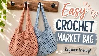 Thumbnail: Easy Crochet Market Bag Tutorial for Beginners | Free Crochet Pattern