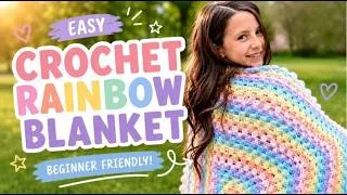 Thumbnail: Easy Pastel Rainbow Ruffle Blanket Crochet Tutorial 🌈 Beginner Friendly