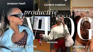 Thumbnail: PRODUCTIVE DAY IN MY LIFE! 🎀🧖🏽‍♀️ rainy day, amazon try-on haul, workouts, what i eat, wfh + more!