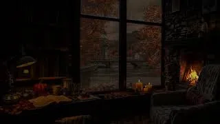 Thumbnail: 🍂🔥 Soothing Fall Rain Outside the Window | Warm Fire, Rolling Thunder & Peaceful Sleep Sounds 🌙😴