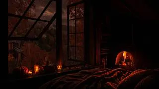 Thumbnail: Autumn Rain Outside the Cabin Window | Cozy Fire, Warm Candles & Relaxing Night Ambience 😴🔥