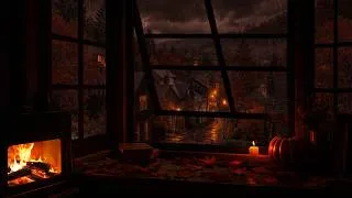 Thumbnail: 🌧️ Autumn Rain Outside the Window 🍂 | Warm Fireplace & Candlelit Cozy Atmosphere for Sleep and Relax