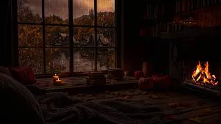 Thumbnail: 🔥 Cozy Autumn Rain Ambience in Cabin 🌧️🍂 | Warm Firelight & Window Rain for Deep Rest & Calm