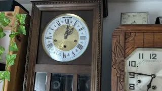 Thumbnail: Pretty sounding 1970's Jauch German Triple Chime box clock with 12 steel chime rods!