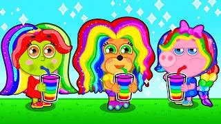 Thumbnail: Lion Family | Adventure with the rainbow juice stand and multicolored hair | Cartoon for Kids